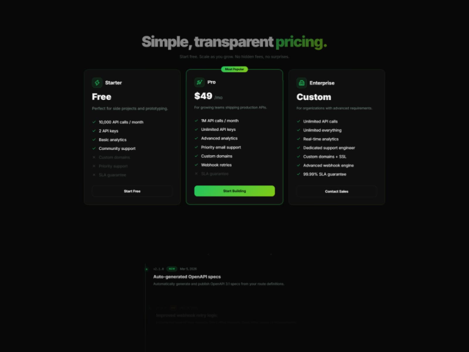 Transparent Developer Pricing & OpenAPI Changelog